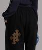 LIKE THE MOST Leopard Twin Cross Applique Training Pintuck Wide Pants_Black