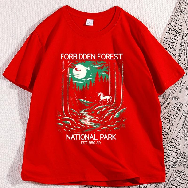 

Forbidden Forest T Shirt Vintage Bookish TShirt Wizarding School Tshirt Men Women O Neck Tops Cotton Short Sleeve Male Tees S