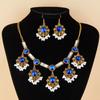 Boho Ethnic Rhinestone Tassel Necklace Earrings Set for Women, Vintage Statement Jewelry, Sparkling Fashion Accessories