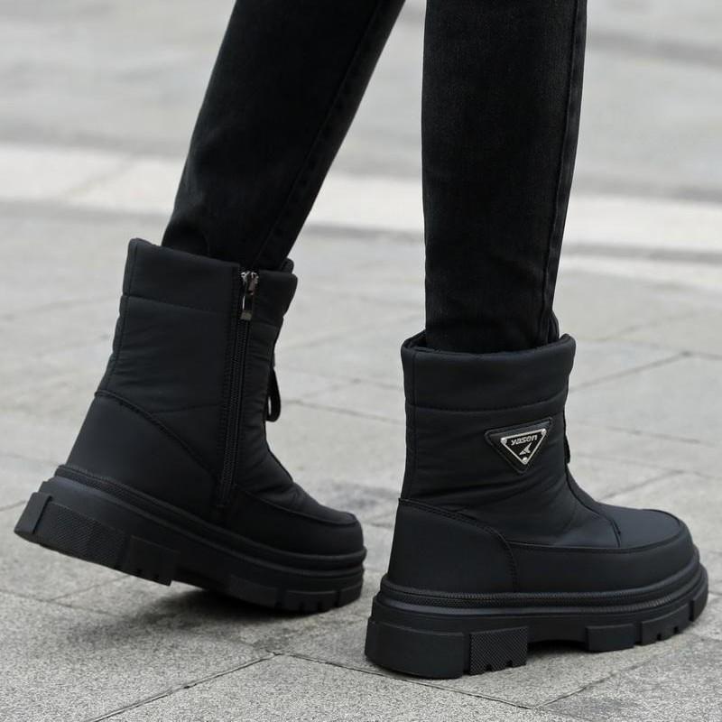 Women's Winter Fur One Padded Waterproof Fabric Cozy Side Zipper Warm Cold Lightweight Hiking Waterproof Slip Resistant Short Snow Boots