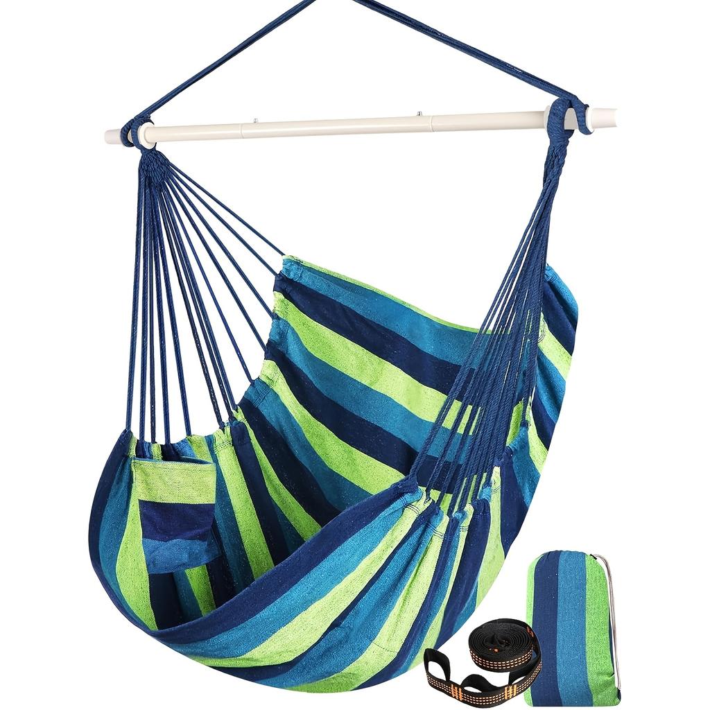 Portable hammock with straps is suitable for backyard porches and indoor/outdoor use