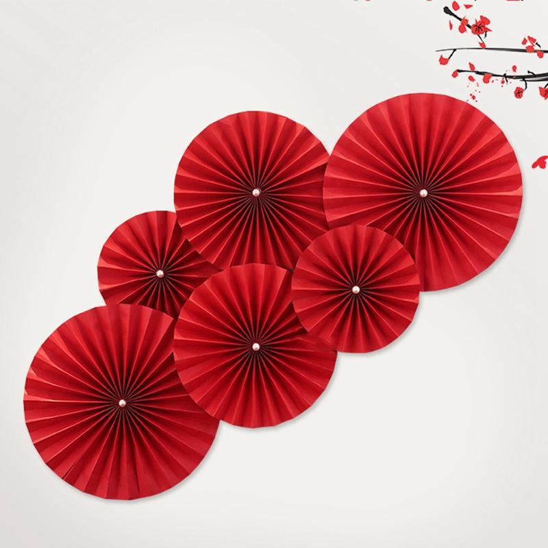 Chinese Wedding Wall Sticker Traditional New Year Paper Folding Fan Door Sticker Wedding New Year's Day Party Wall Home Decor