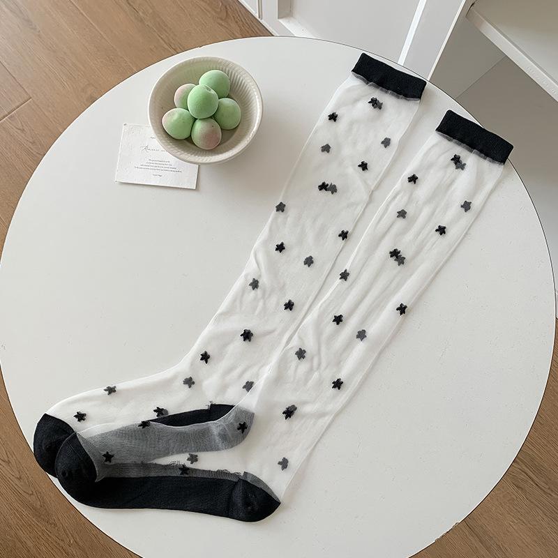 Crystal Silk Socks Stockings Women Summer Ultra-thin Transparent Nylon Long Socks Heart Print Lolita Kawaii Socks Women Stocking