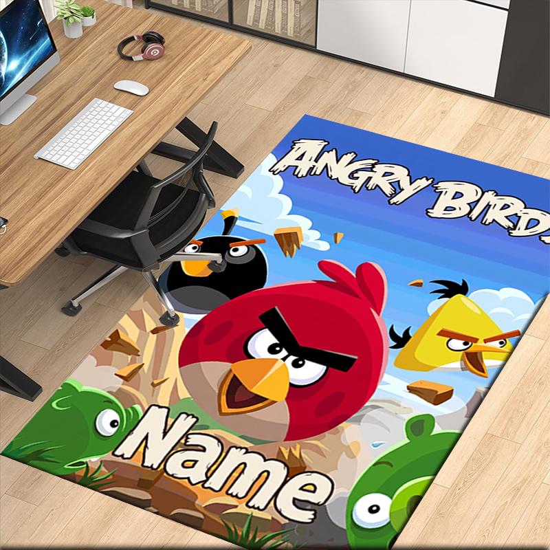 Custom Name Angry Birds Printed Carpet Rug For Office Chair Living Room Bedroom Kitchen Room Decor Gifts