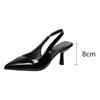 Fashion Sexy Pointed Toe Sling Back Pumps Women 2025 Summer Patent Leather Thin High Heels Shoes Woman Classic Solid Black Office Shoes