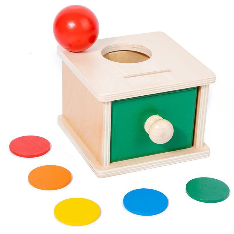 Montessori Holzmünz- und Ballbox Lernspielzeug für Kleinkinder (Alter 1-3)