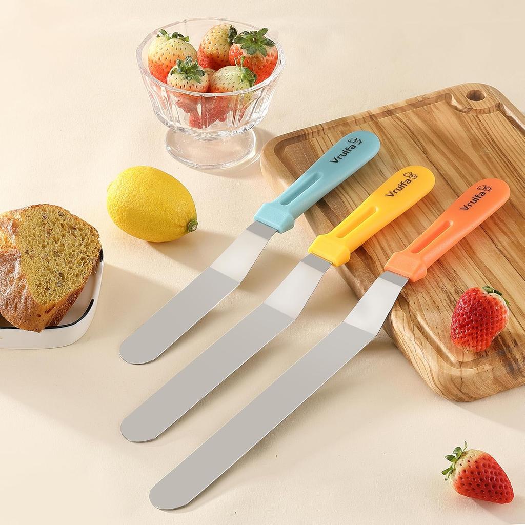 3PCS Offset Spatulas, Icing Spatula for Cake Decorating and Frosting, with Ergonomic PP Handle, Dishwasher Safe (6",8",10")