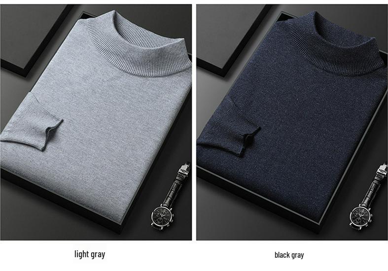 Men's High Neck Slim Fit Knit Sweater - Solid Color, Stretchy, Warm Autumn/Winter Wear for All Ages
