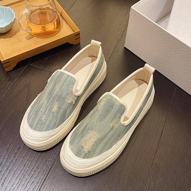 

One-pedal women s shoes 2025 autumn new platform-soled denim canvas shoes versatile walking comfortable and not tired foot shoes 40