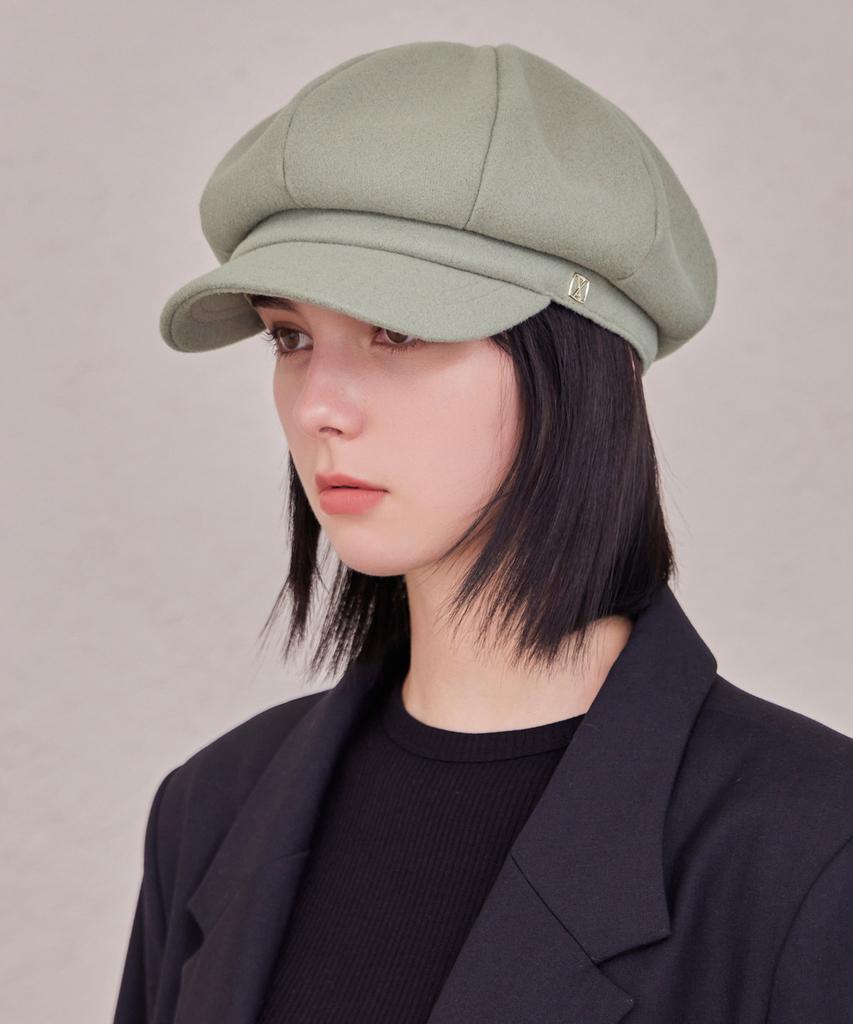 Bajal Va Square Studded Wool Newsboy Cap Green