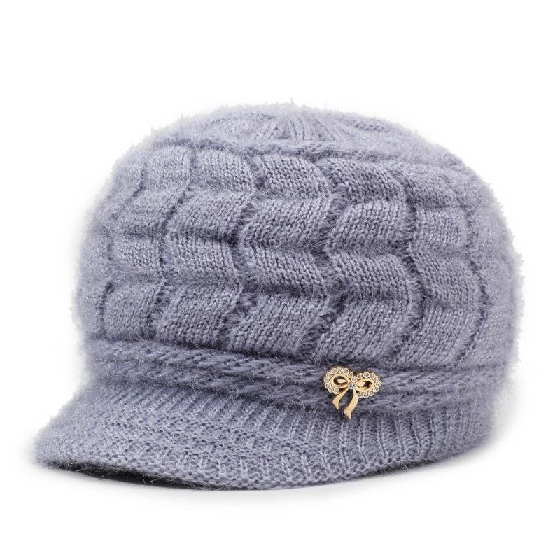 Autumn Winter Women's Hat Thick Wool Hat with Duck Tongue Middle-Aged and Elderly Knitted Hat Mother Hat Pullover Hat