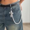 Pants Chain Faux Pearls Metal Flower Decor Wallet Chain Multi-layered