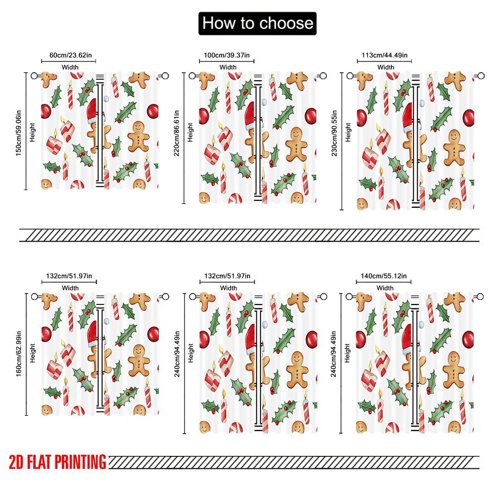 2pcs,2D plane printing Curtains Christmas Candies Ornaments Trees (4) Polyester (without rod) All Seasons for Living Room &