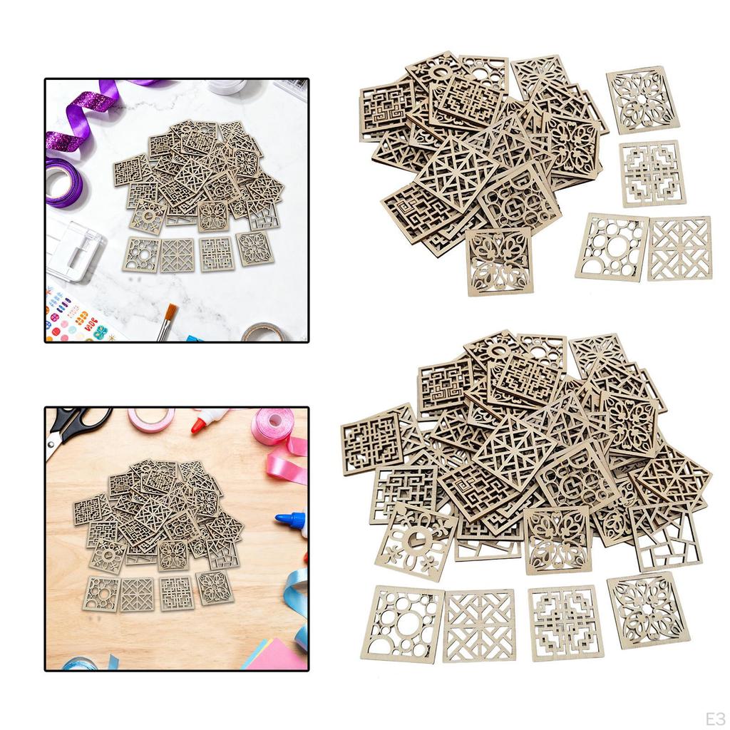 Unfinished Wood Cutouts Floral and Geometric Wooden Pieces for Hanging Decorations