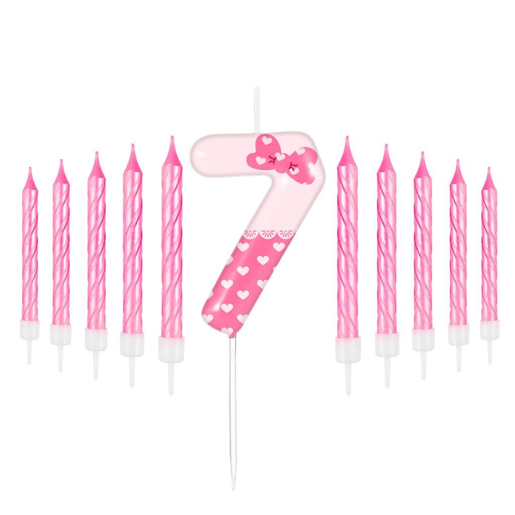 11pcs Pink Bow Number 0-9 Birthday Candles, Cat Cartoon Birthday Decorations for Girls, Wedding Anniversary Party Supplies