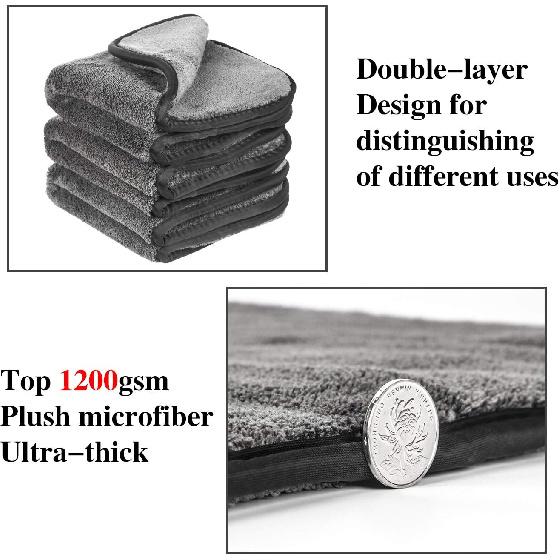 GTF Microfiber Car Cleaning Cloths, Upgraded 1200gsm Ultra-Thick Cars Drying Towel Microfiber Cloth for Car and Home Polishing Washing and Detailing