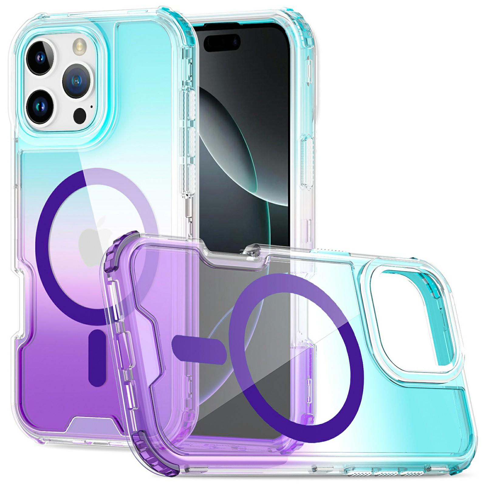 

For iPhone 16 Pro Max Case Compatible with MagSafe Gradient Color TPU+PC Phone Back Cover Baby Blue/Purple