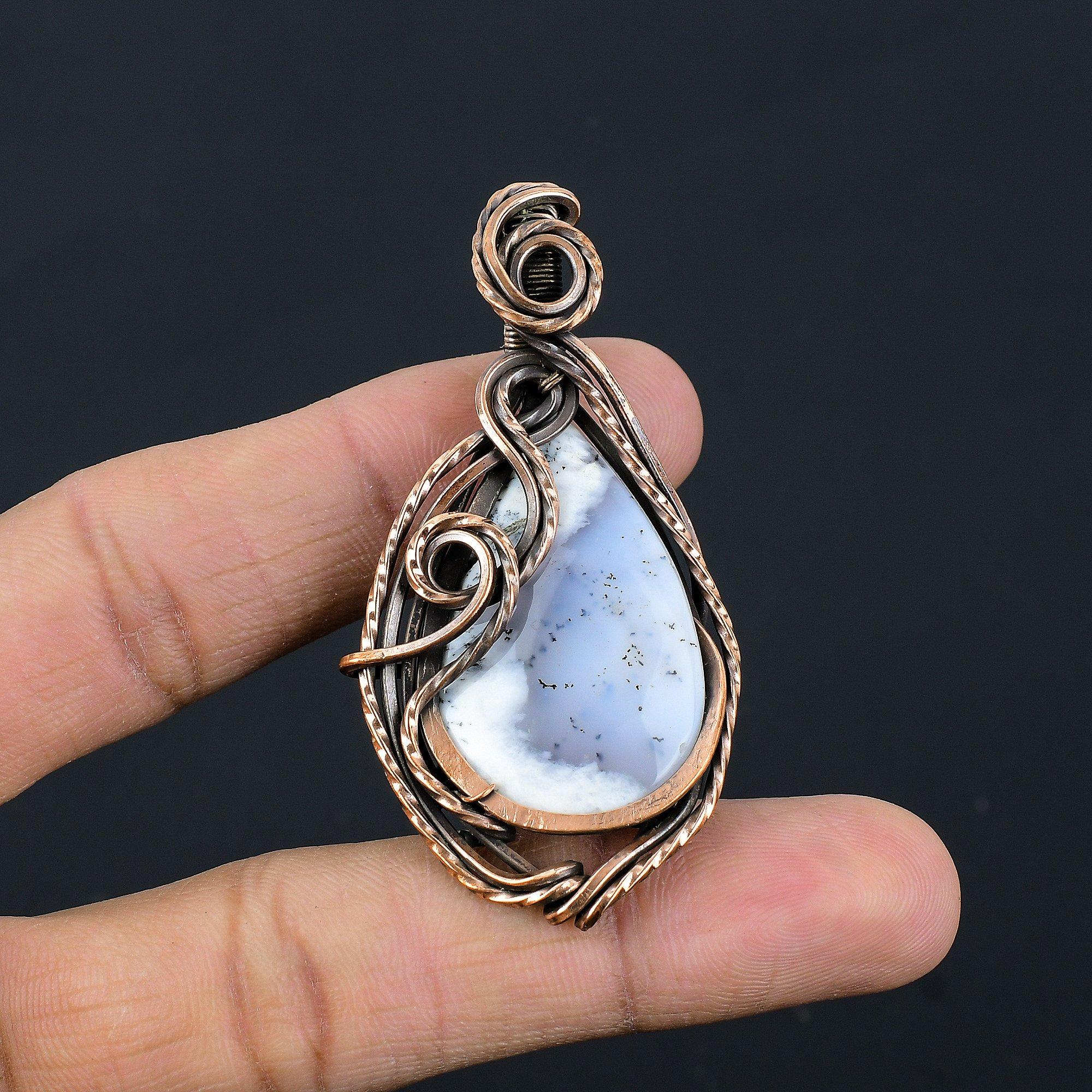 

Dendrite Opal 999 Copper Wire Wrapped Pendant, Handmade Gemstone Jewelry Pendant Gift For Birthday 2.55 Inches