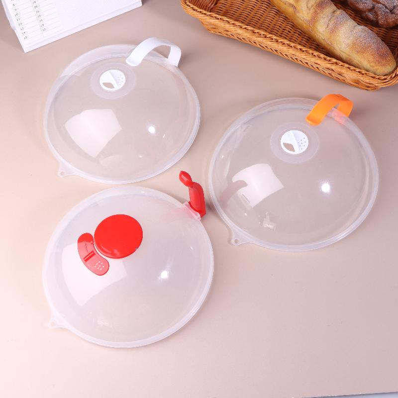Mikrodalga Sıçrama Kapağı Yüksek Sıcaklığa Dayanıklı Mikrodalga Koruyucu Kapak Buhar Delikli ve Tutamaklı Şeffaf Gıda Isıtma Kapağı