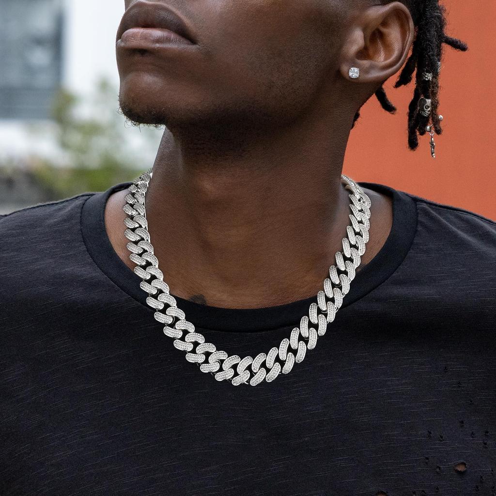 Colier Lanț Curb cu Zirconiu și Miami Cuban Aur Alb CZ Gros Hip 46cm Lanț KRKC&CO, 18mm, Placat, Diamante, Colier Bărbați, Choker, Hop,