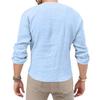 Men Linen Blend Deep V Neck Long Sleeve Casual Loose Fit Solid Color Henley Shirt