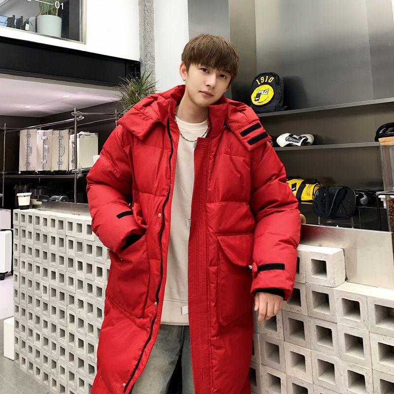 

Мужская клетчатая длинная зимняя пуховая куртка выше колена XL recommended for 140-160 jin красный