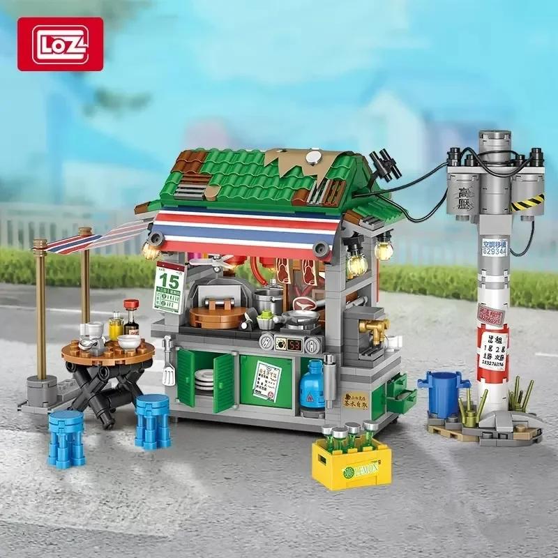 City Food Barbecue Stand Building Block Mini Takoyaki Streetview Hong Kong Food Stall Puzzle Decor Toys Girls Kids Gift