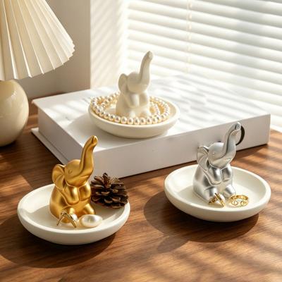 Jewelry Storage Tray, with Upturned Nose Elephant Design, Waterproof Compact Organizer for Rings Earrings Bracelets