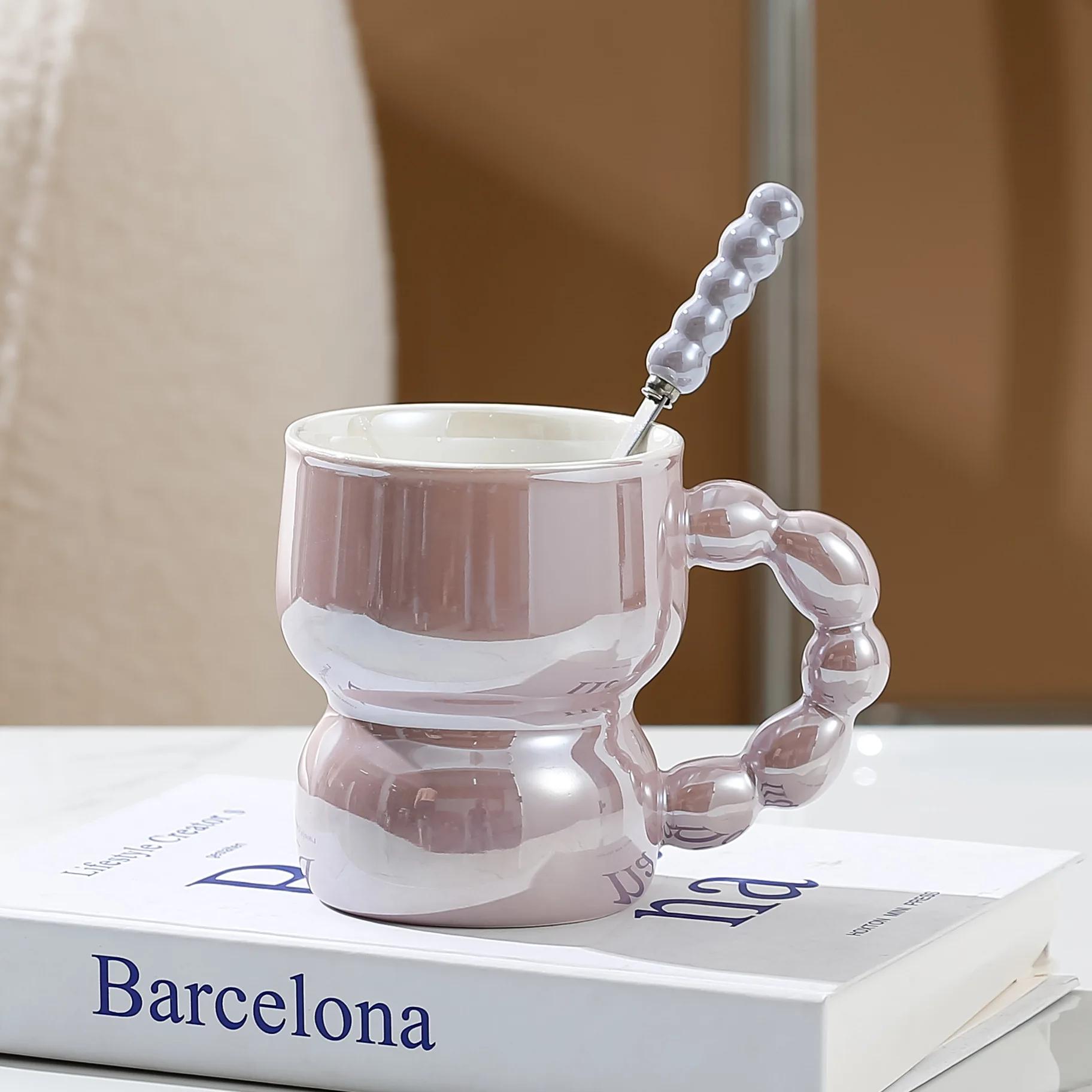 

300ml Pearl Hand-held Ceramic Mug, Colored Coffee Mugs, Breakfast Milk Cups, High-value Couple Tea Cup, Birthday Gift Water Cup 301-400ml