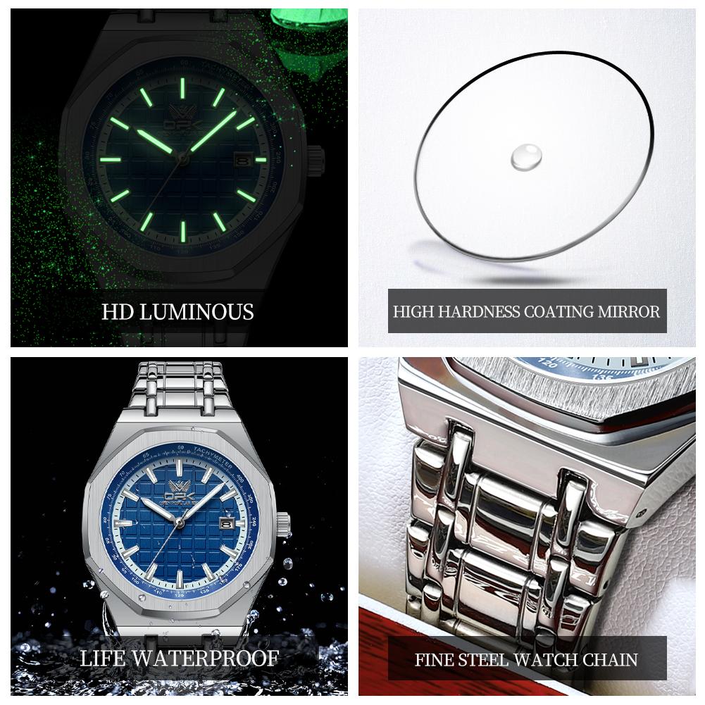 OPK Herrenuhr Business Original Quarz Uhr Automatische Datumsanzeige Uhr für Mann Wasserdicht Leuchtend Edelstahl Uhr