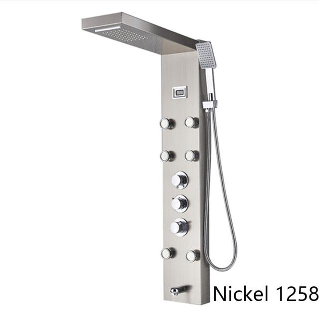 Digital Display Rainfall LED Light Shower Panel Shower Bathroom Black SPA Massage Jet With Handshower Bidet Sprayer Shower Tap