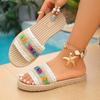 Bohemian Style Flat Bottomed Plus Size One Line Slippers for Women, Ethnic Style Beach Wear, Fish Mouth Slippers for Outdoor Wear