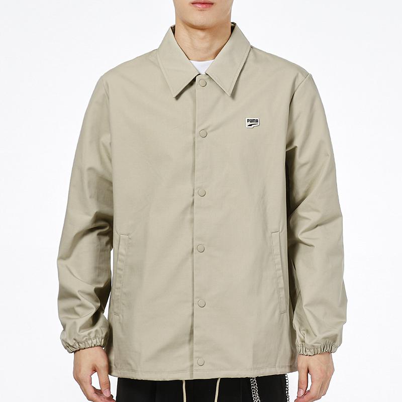 Puma Embroidered Logo Solid Color Track Jacket Men Outerwear Khaki 532172-42