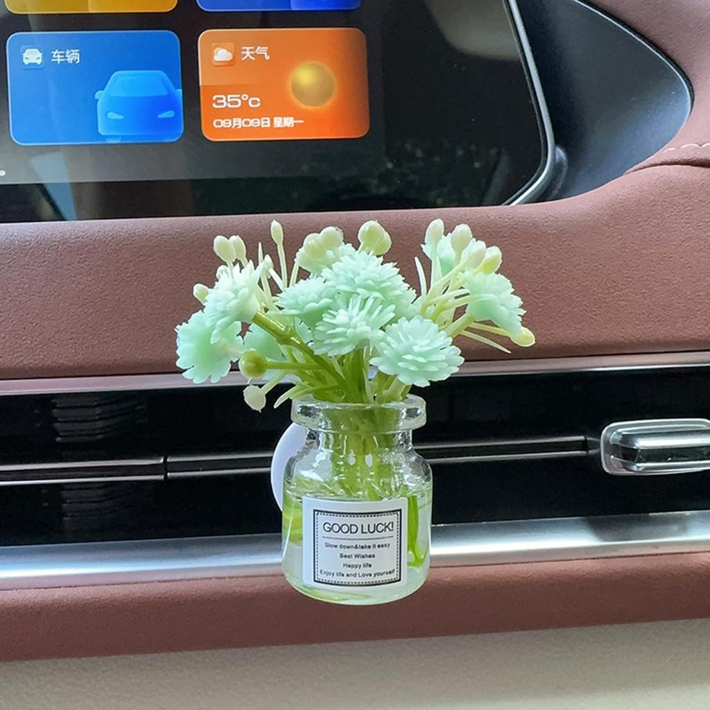 Set Of 4 Cute Flower Bouquet In Glass Vase Car Air Freshener Vent Clips, Mini Artificial Flowers For Car Air Vent Decoration, Auto Interior Dash