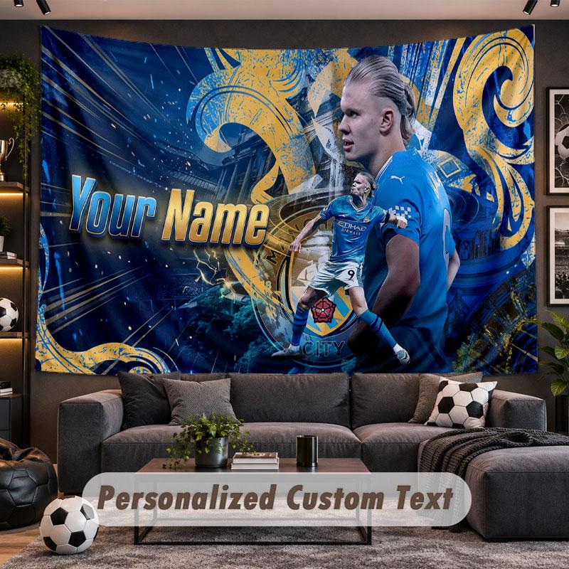 Wall Hanging Tapestry Custom NameErling Haaland Pattern Personalized Printed Fabric Wall Decor