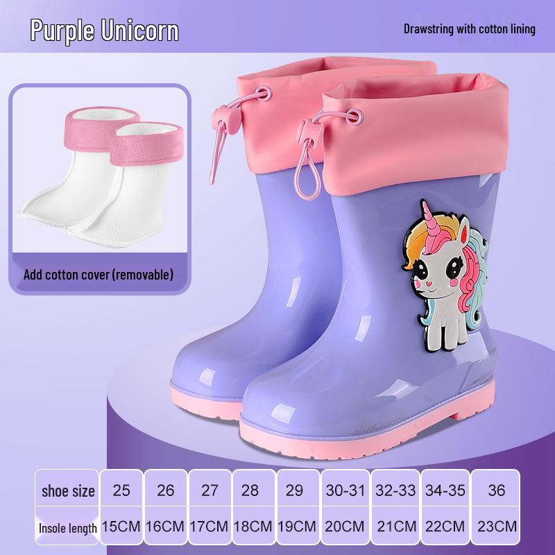 Kinder Cartoon Regenstiefel, Rutschfest mit elastischer Öffnung und weicher Samtsohle für ältere Kinder