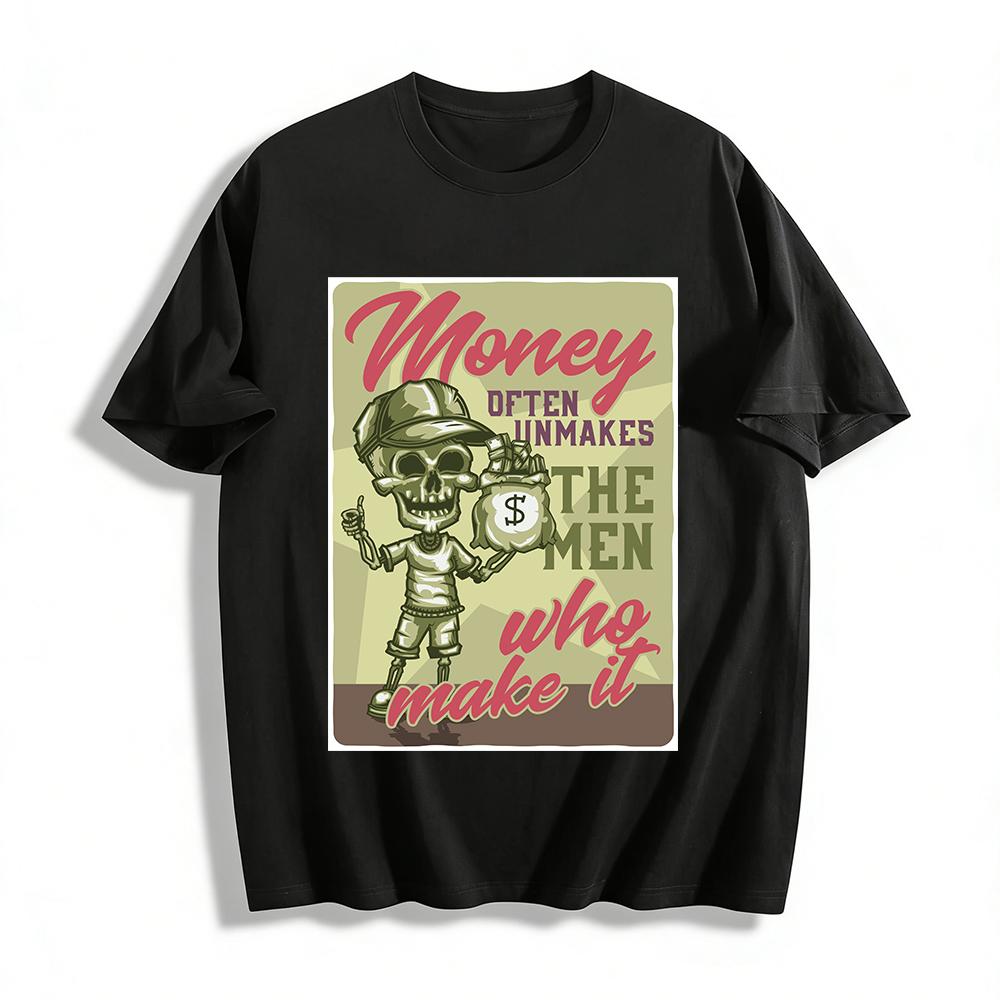 Vintage Skull Money Quote Print T-shirt Trendy Street Style Casual Top Pure cotton T-shirt XXS