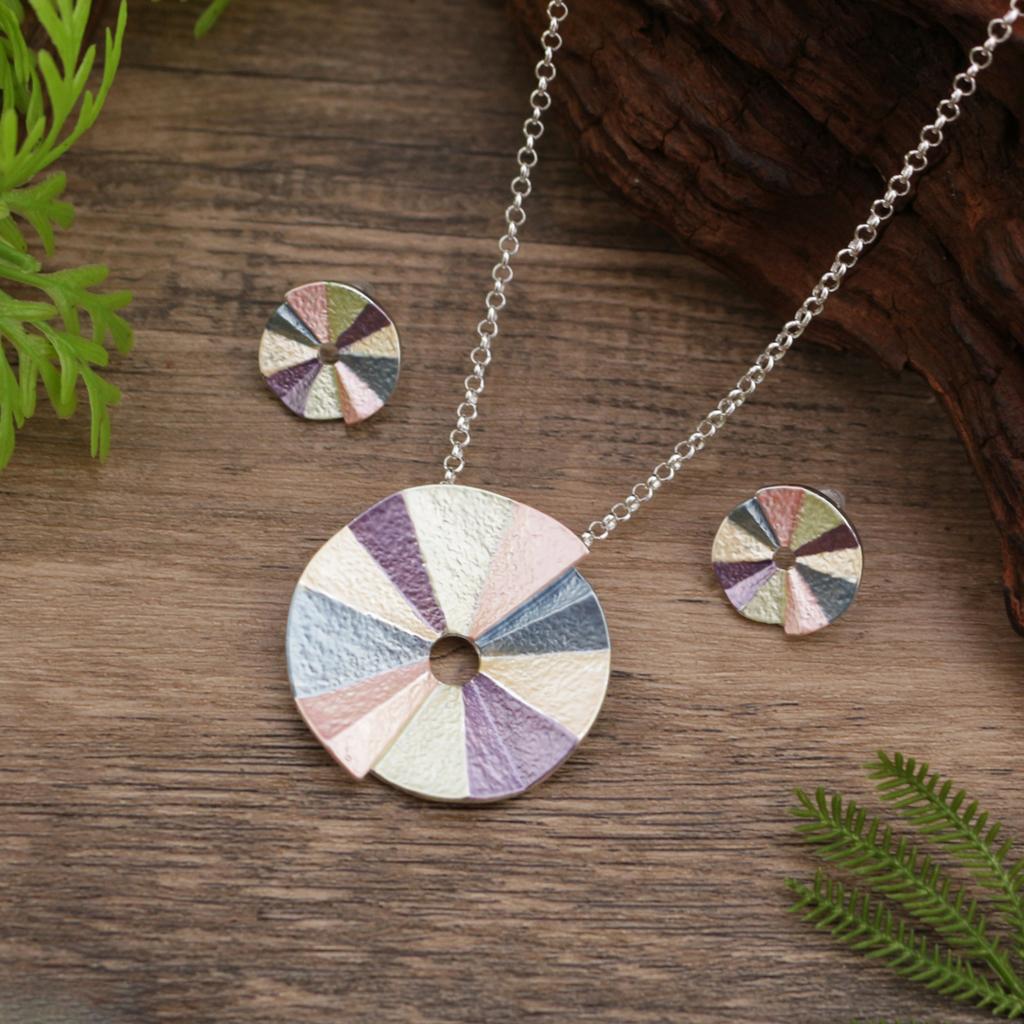 New Color Painting Oil Round Geometric Stud Earrings Pendant Set, Women's High-end Geometric Round Necklace.