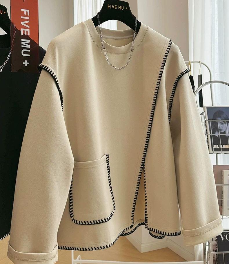 

Женский свитшот большого размера с круглым вырезом и длинными рукавами, осенний свободный повседневный худи, оверсайз топы, винтажный пуловер с асимметричным низом XXL бежевый