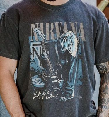 Maglietta Nirvana Kurt Cobain Anni '90 Band Rock Vintage Nera Comfort Colors 1717 Tee