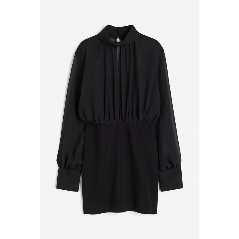 

HM Women s Clothing Dress Fall Slim Fit Plaid Stand-up Collar Puff Sleeve Jumpsuit Skirt 1205567