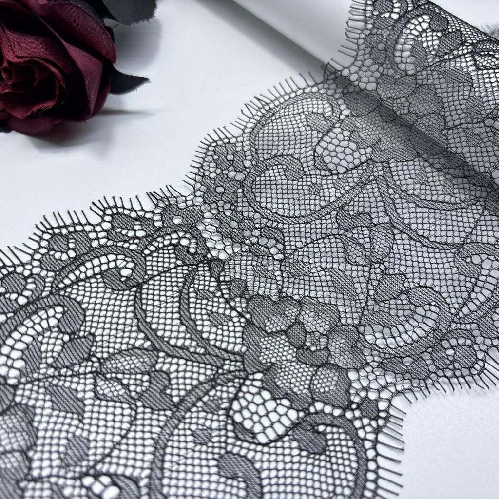 1.5m x 12cm Narrow Black Chantilly Lace, Non-stretch Eyelash Lace Trim for Bra, Underwear, Lingerie, Dress, Garment, Sewing & Crafting
