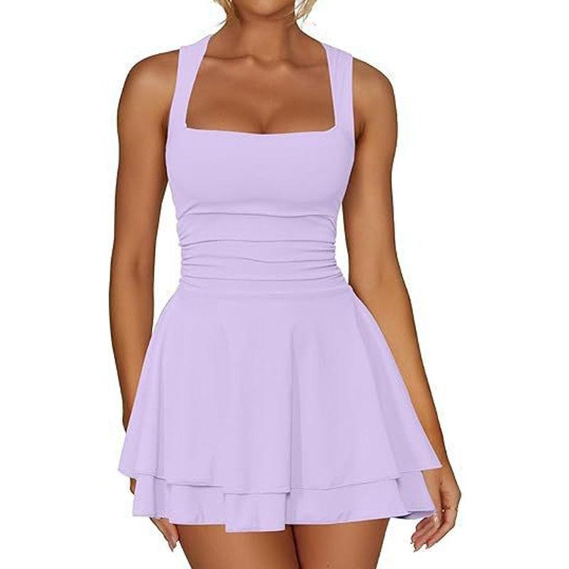 Summer Sexy Halter Dress Elegant Women's A-line High Waist Sleeveless Dress Mini Dress Short Skirt
