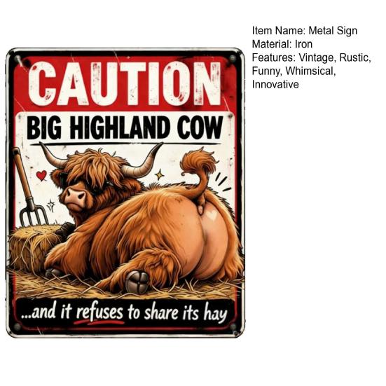 Vintage Farmhouse Highland Cow Tin Sign Funny Warning Metal Sign Rustic Retro Wall Art Decor for Farm Kitchen Home Indoor Outdoor