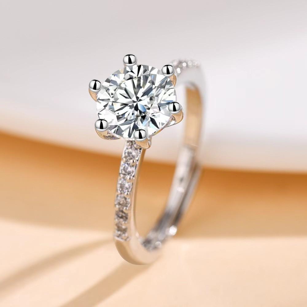 TikTok Influencer Inspired Moissanite Six-Prong Wedding Ring for Women - One Carat Jewelry