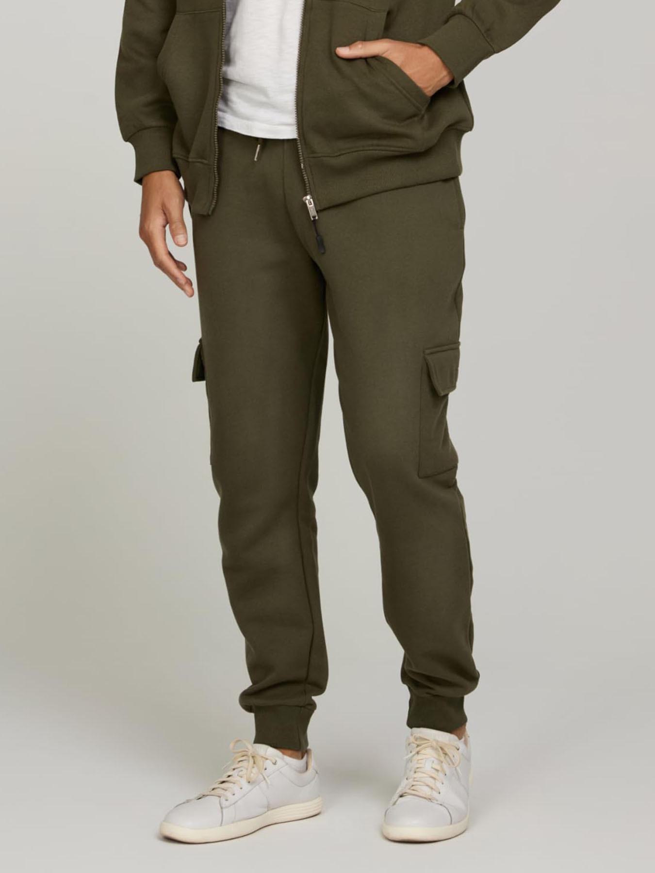 Top Men Wardrobe Heren casual fitness- en hardloopbroek met meerdere zakken en fluwelen manchetten XL legergroene kleur