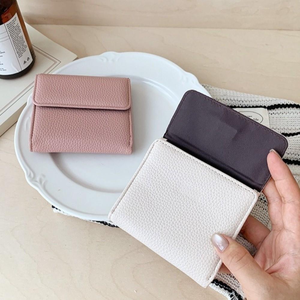 Leather Material Short Wallet Magnetic Closure Large Capacity Bifold Wallet Solid Color Multiple Card Slots Coin Purse Women