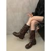 Cowhide Niche Retro Thick Heel Mid-height Boots Western Cowboy Pile Boots Knight Boots Martin Boots French Women's Boots