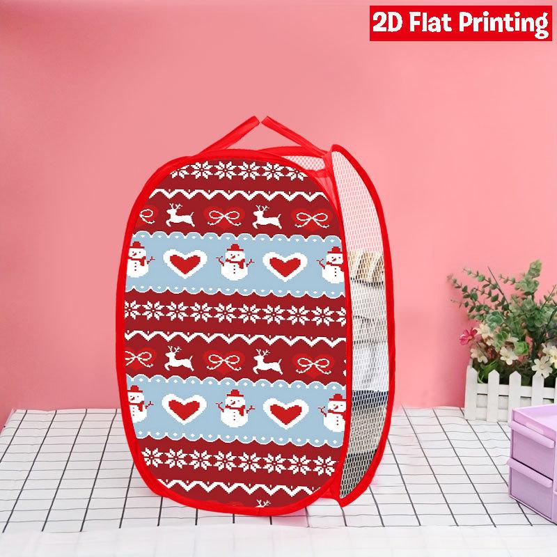 1Pcs Christmas Red Black Plaid Snowman Pop-Up Laundry Hamper Expandable Mesh Hamper Basket for Room Bedroom Bathroom Organization Contemporary Storage