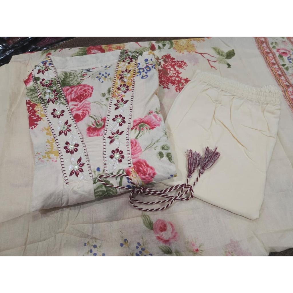 Pure Cotton Aline Kurti Salwar Kameez Women Designer Kurta Pant Dupatta Set